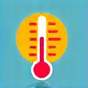 Illustration of a sun and a thermometer showing a high temperature.
