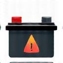Icon representing a car battery with a low power warning symbol.
